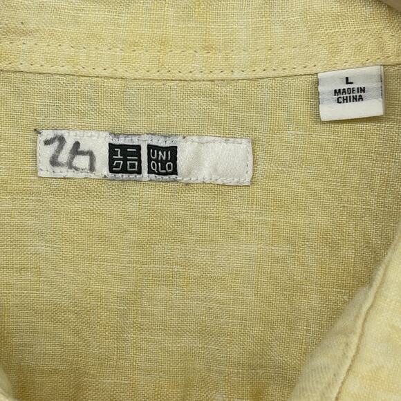 UNIQLO Shirt Mens L 100% Premium Linen Lightweight Button Up Long Sleeve Yellow - Picture 7 of 13